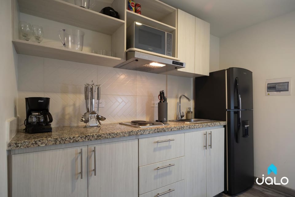 Kitchen or kitchenette, stove
