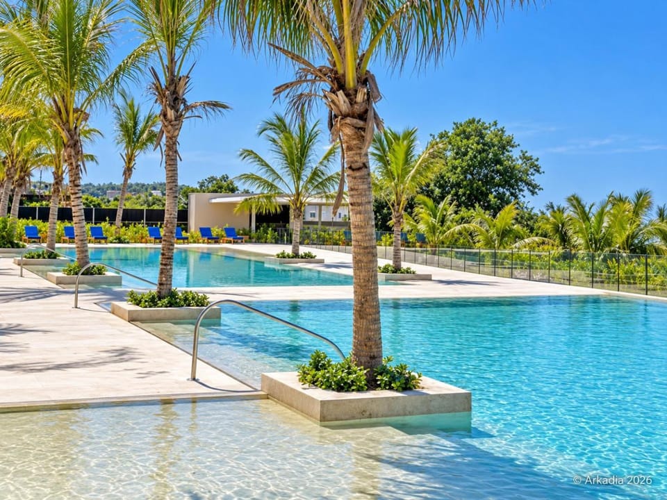 Day, Natural landscape, Garden, Garden view, Pool view, Swimming pool, sunbed