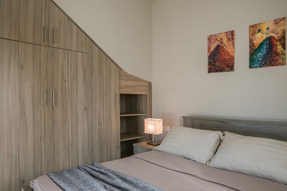 Bed, wardrobe