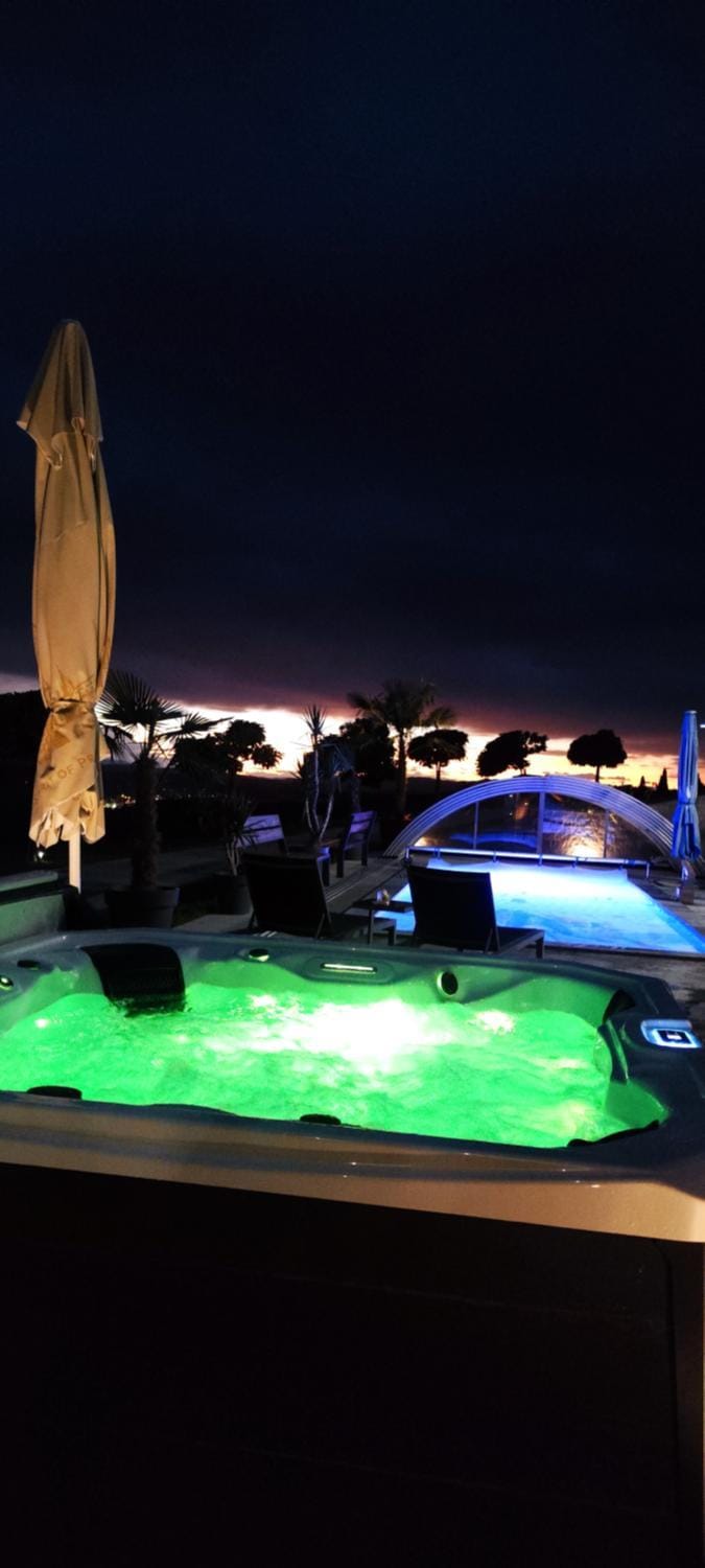 Night, Pool view, Swimming pool