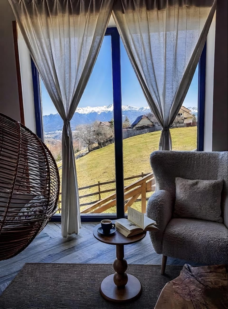 Natural landscape, Living room, Seating area, Mountain view