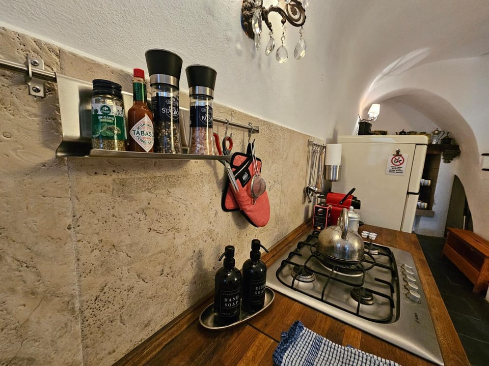 Kitchen or kitchenette, stove, kitchen