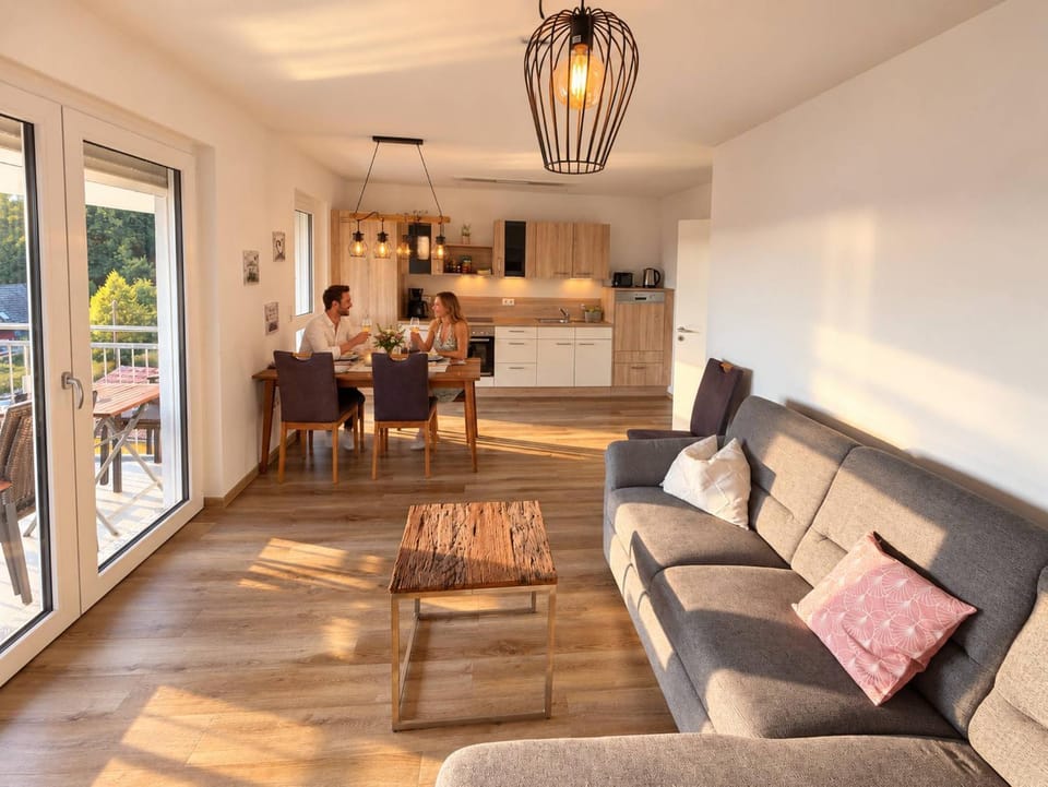 Kitchen or kitchenette, Living room, Seating area, Dining area