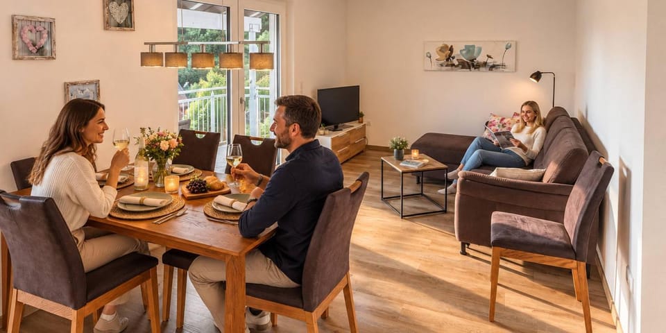 TV and multimedia, Living room, Photo of the whole room, Seating area, Dining area