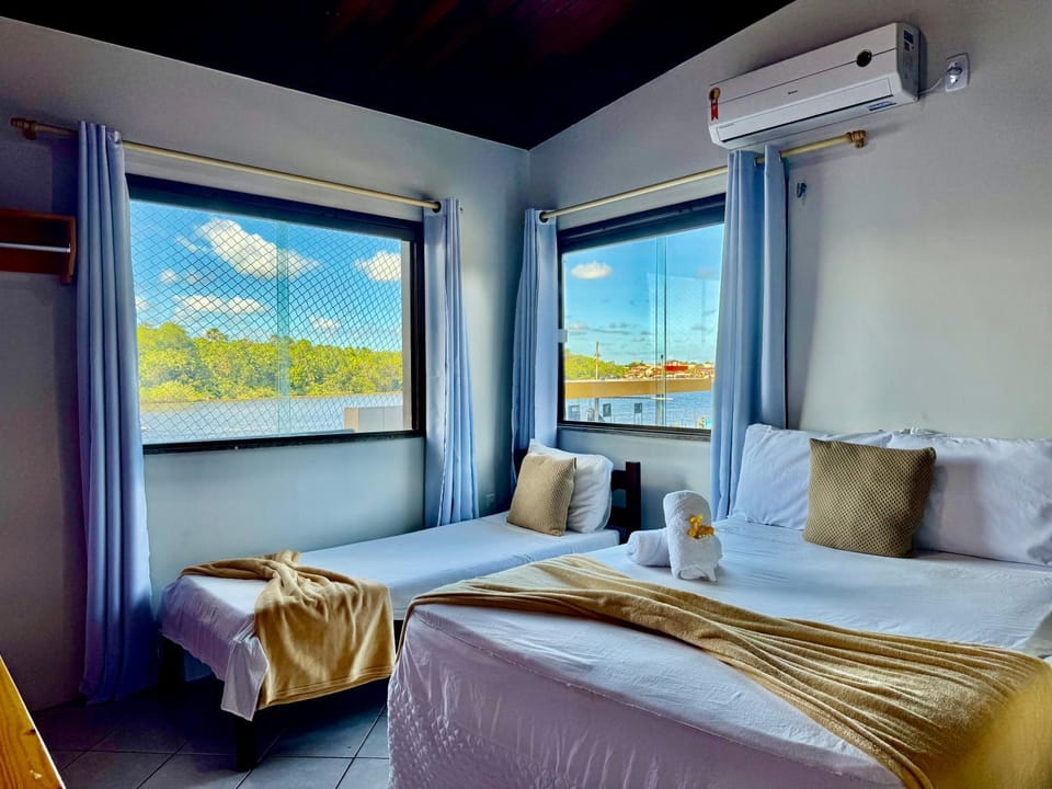 Bed, Natural landscape, towels, air conditioner