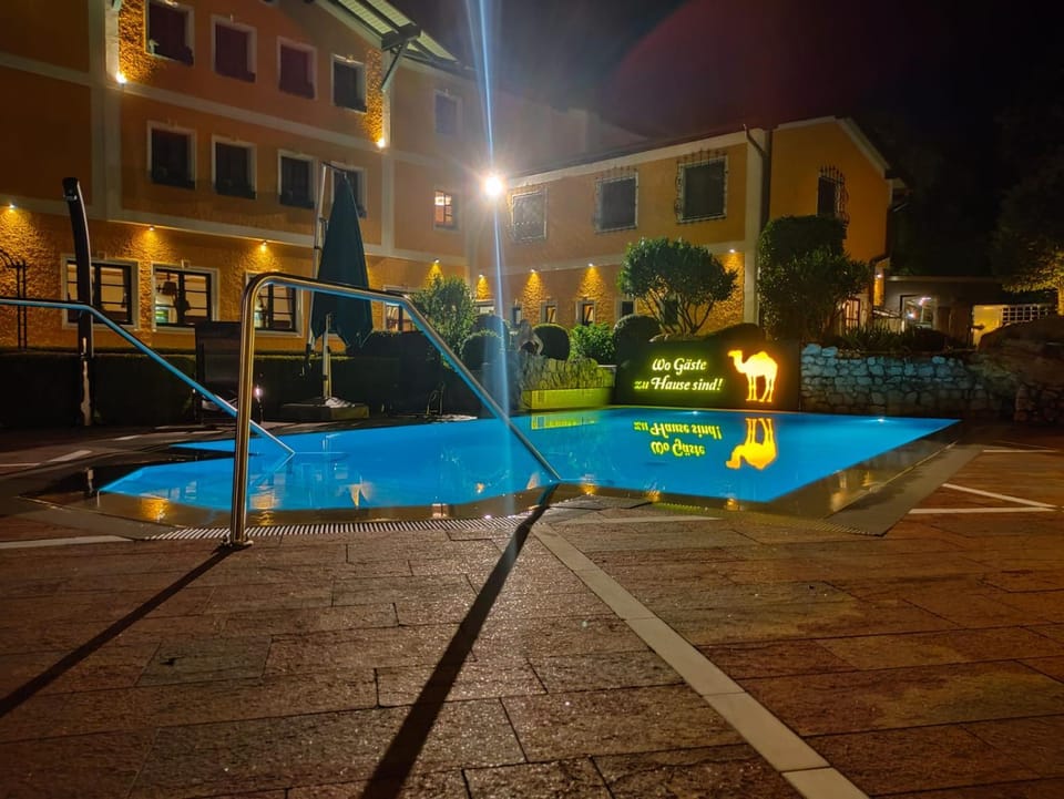 Property building, Night, Pool view, Swimming pool