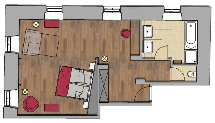 Photo of the whole room, Floor plan