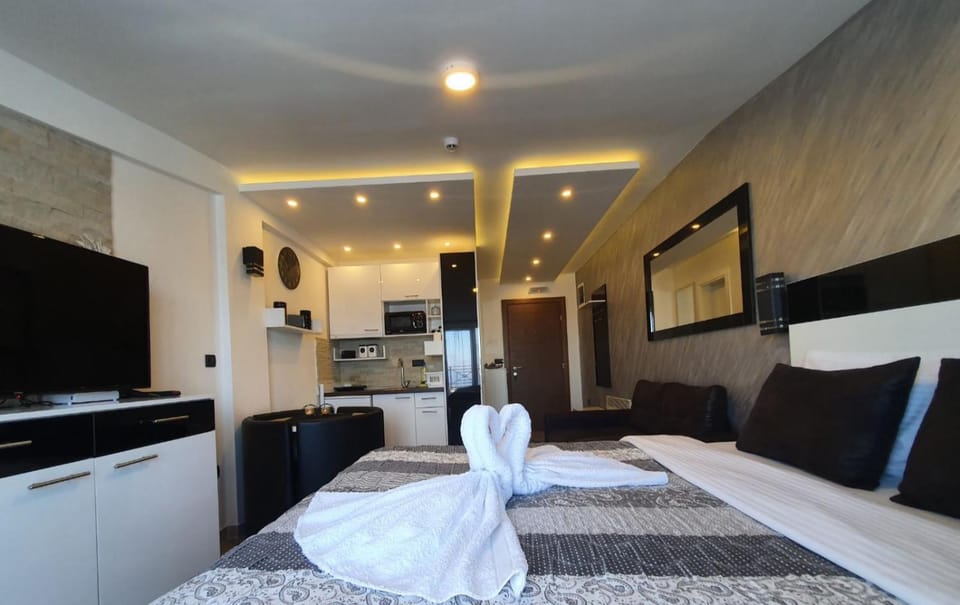 Bed, TV and multimedia, Living room, Photo of the whole room, Bedroom, towels