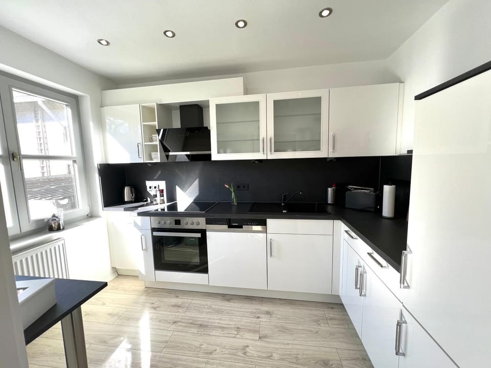 Kitchen or kitchenette, dishwasher, oven, stove