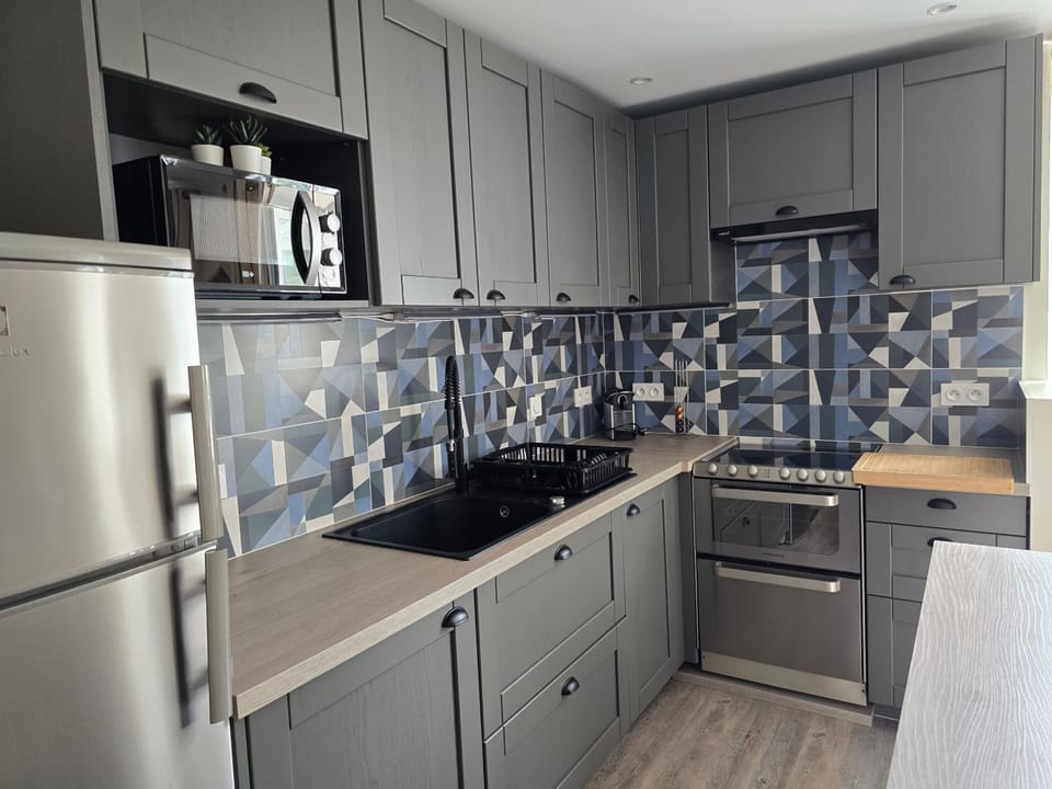 Kitchen or kitchenette, dishwasher, oven, stove