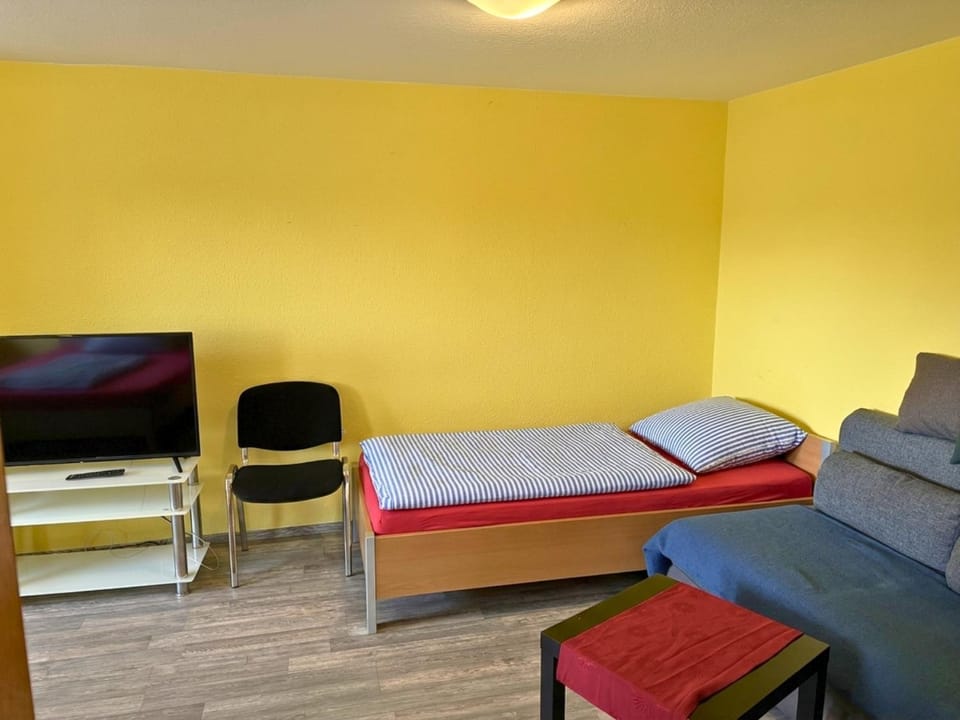 Bed, TV and multimedia, Living room, Photo of the whole room, Seating area, Bedroom