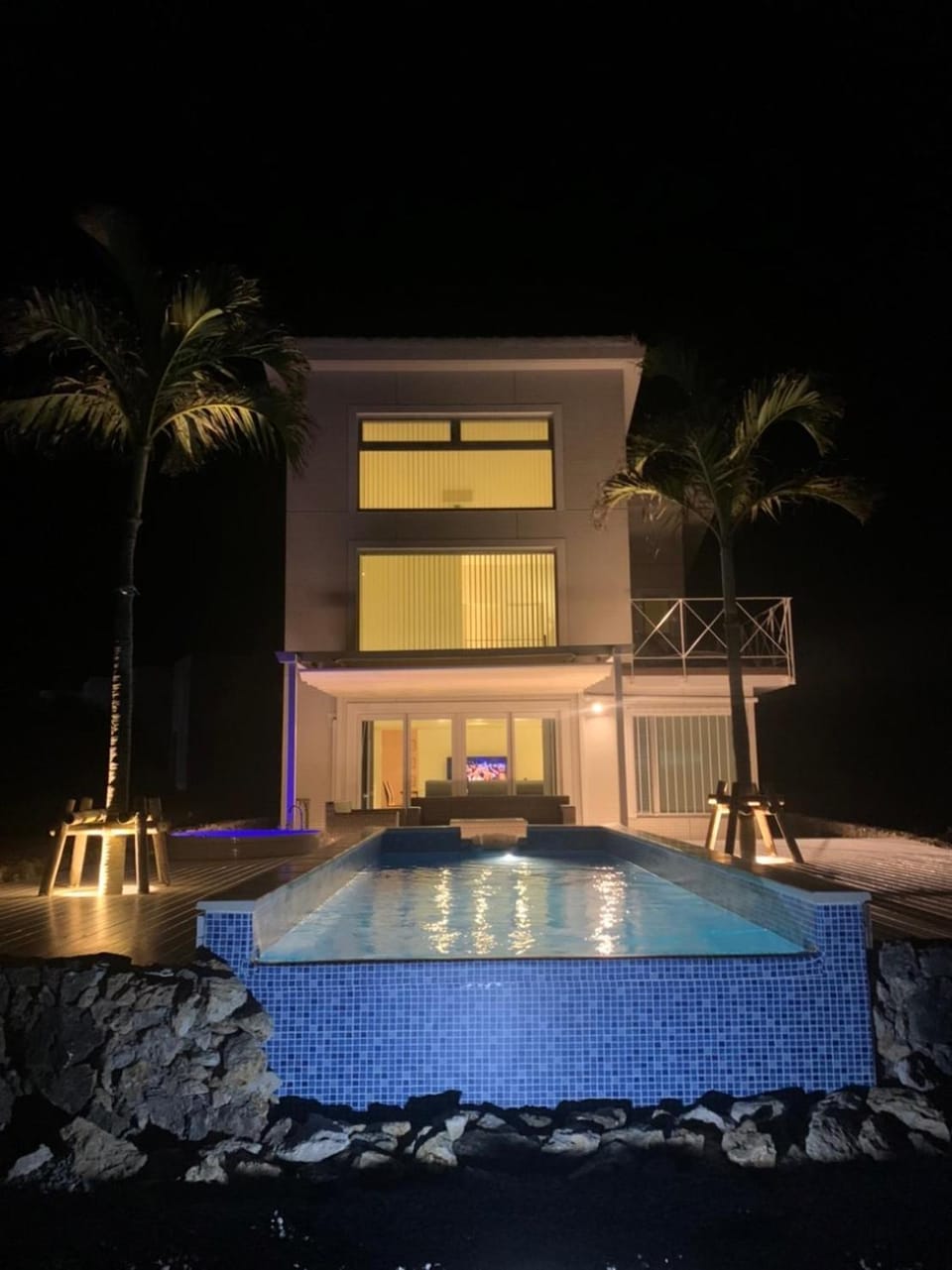 Property building, Night, Swimming pool