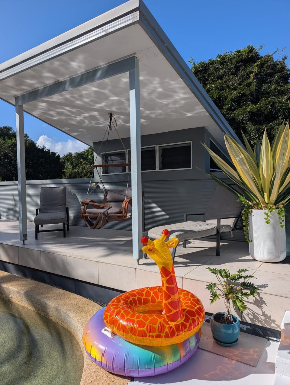 Patio, Pool view, Swimming pool, sunbed