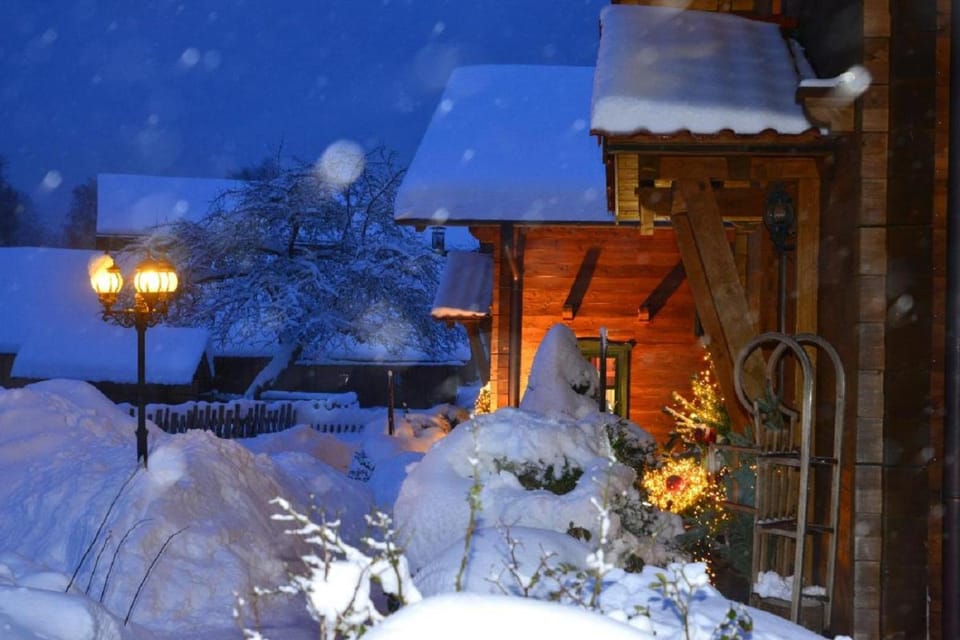 Property building, Night, Winter