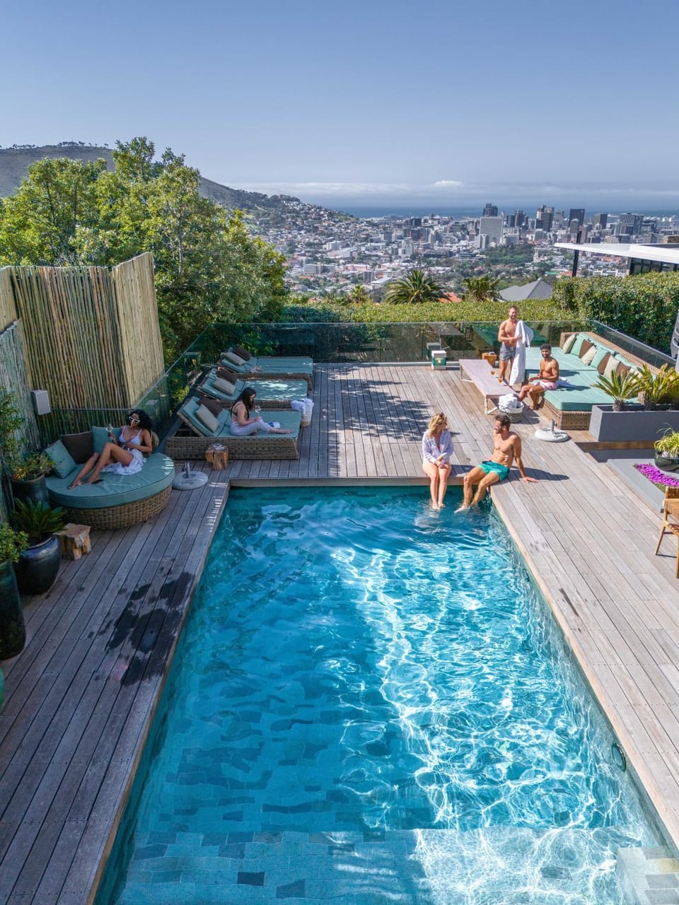 City view, Pool view, Swimming pool, group of guests, sunbed