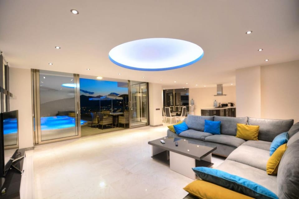 TV and multimedia, Living room, Seating area, Pool view, Swimming pool