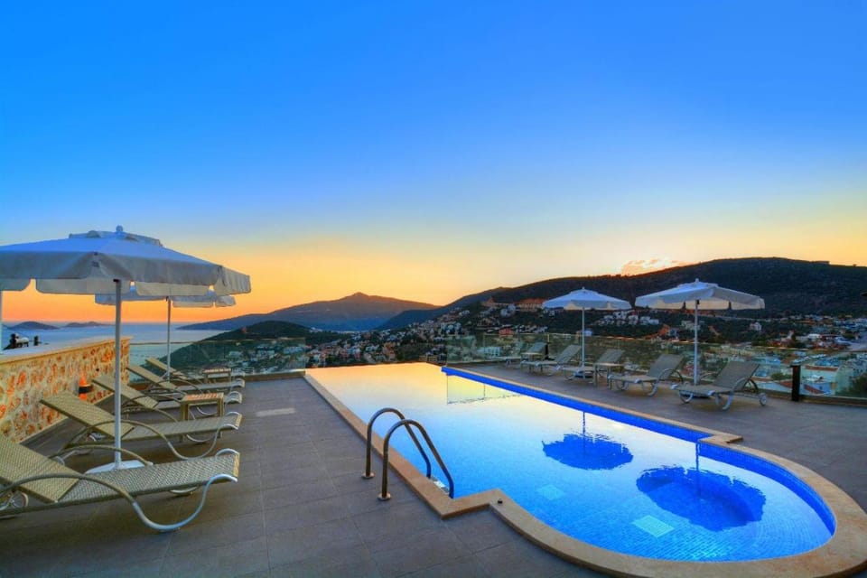 Nearby landmark, Day, Natural landscape, Mountain view, Pool view, Swimming pool, Sunset, sunbed