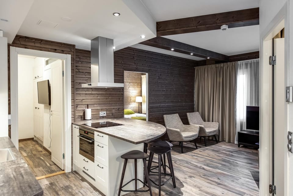 Kitchen or kitchenette, Living room, Dining area