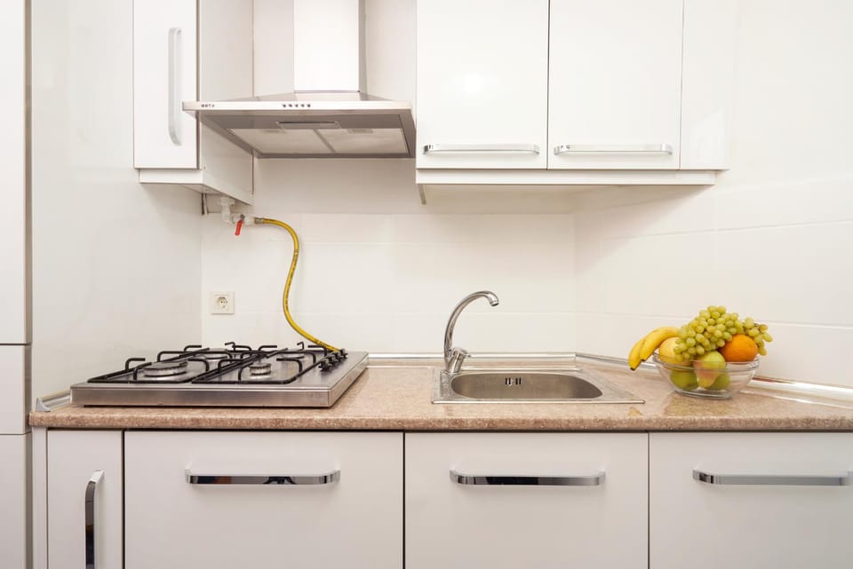 Kitchen or kitchenette, stove