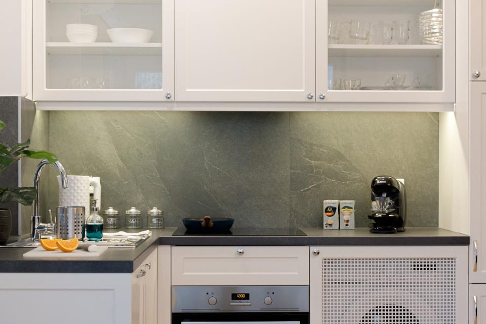 Kitchen or kitchenette, stove