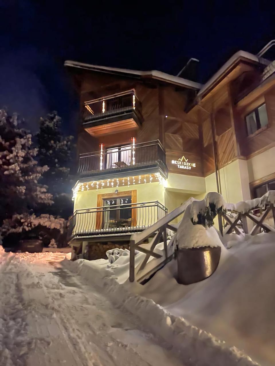 Property building, Night, Winter