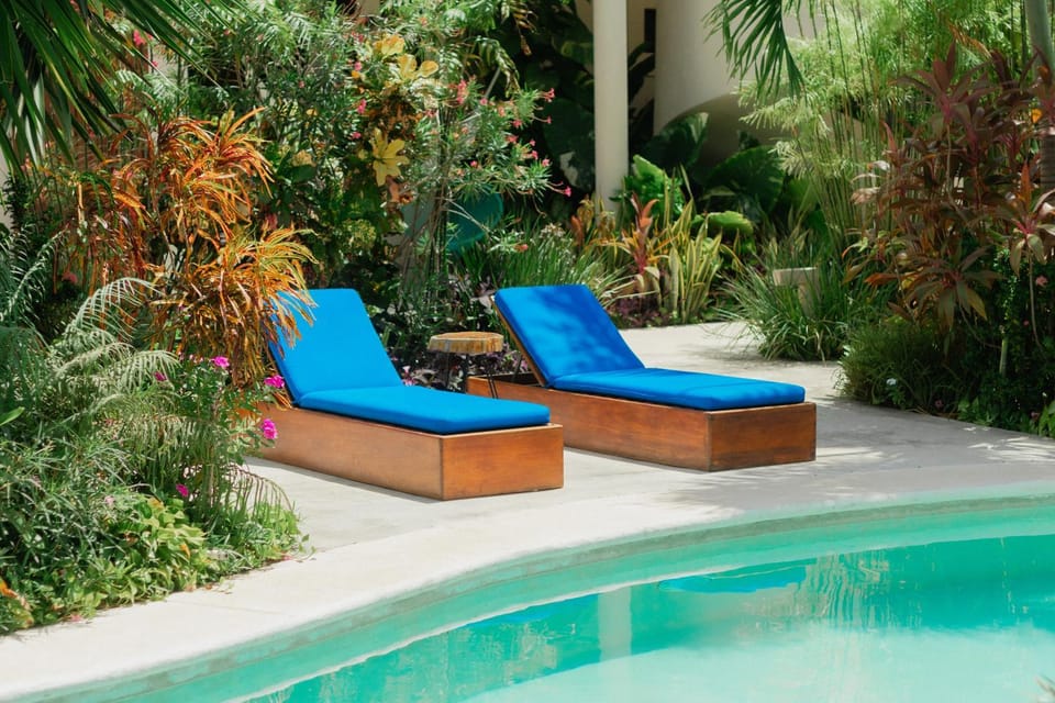 Swimming pool, sunbed