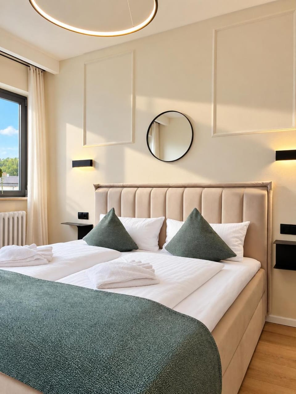 Bed, Bedroom, towels