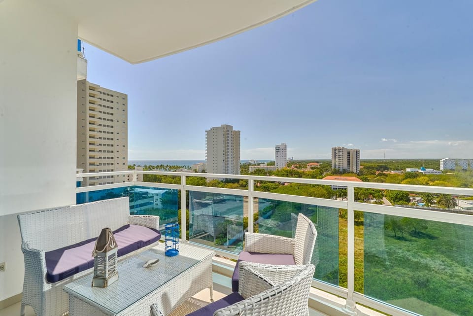Property building, Patio, Day, Natural landscape, View (from property/room), Balcony/Terrace, Living room, Seating area, Dining area, City view, Pool view