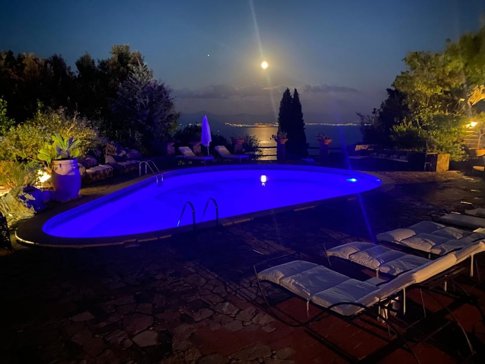 Night, Natural landscape, Pool view, Swimming pool, sunbed