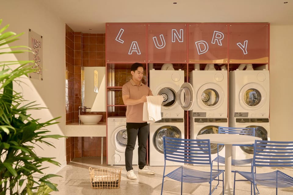 People, Seating area, washing machine, dryer