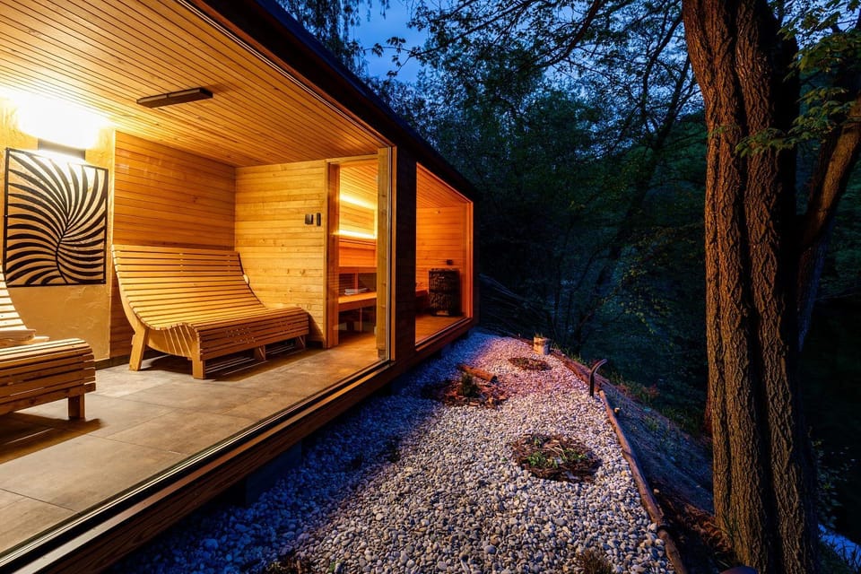Night, Natural landscape, Sauna