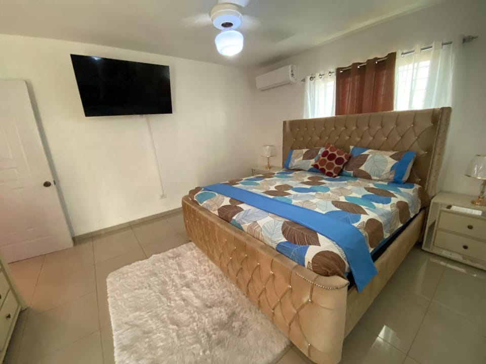 Shower, Bed, TV and multimedia, Decorative detail, Bedroom
