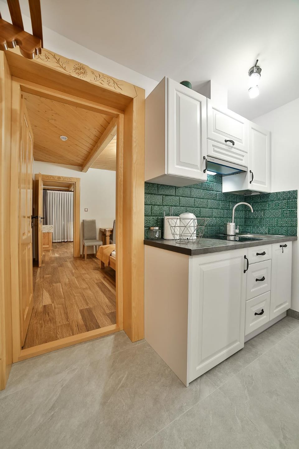 Kitchen or kitchenette, stove