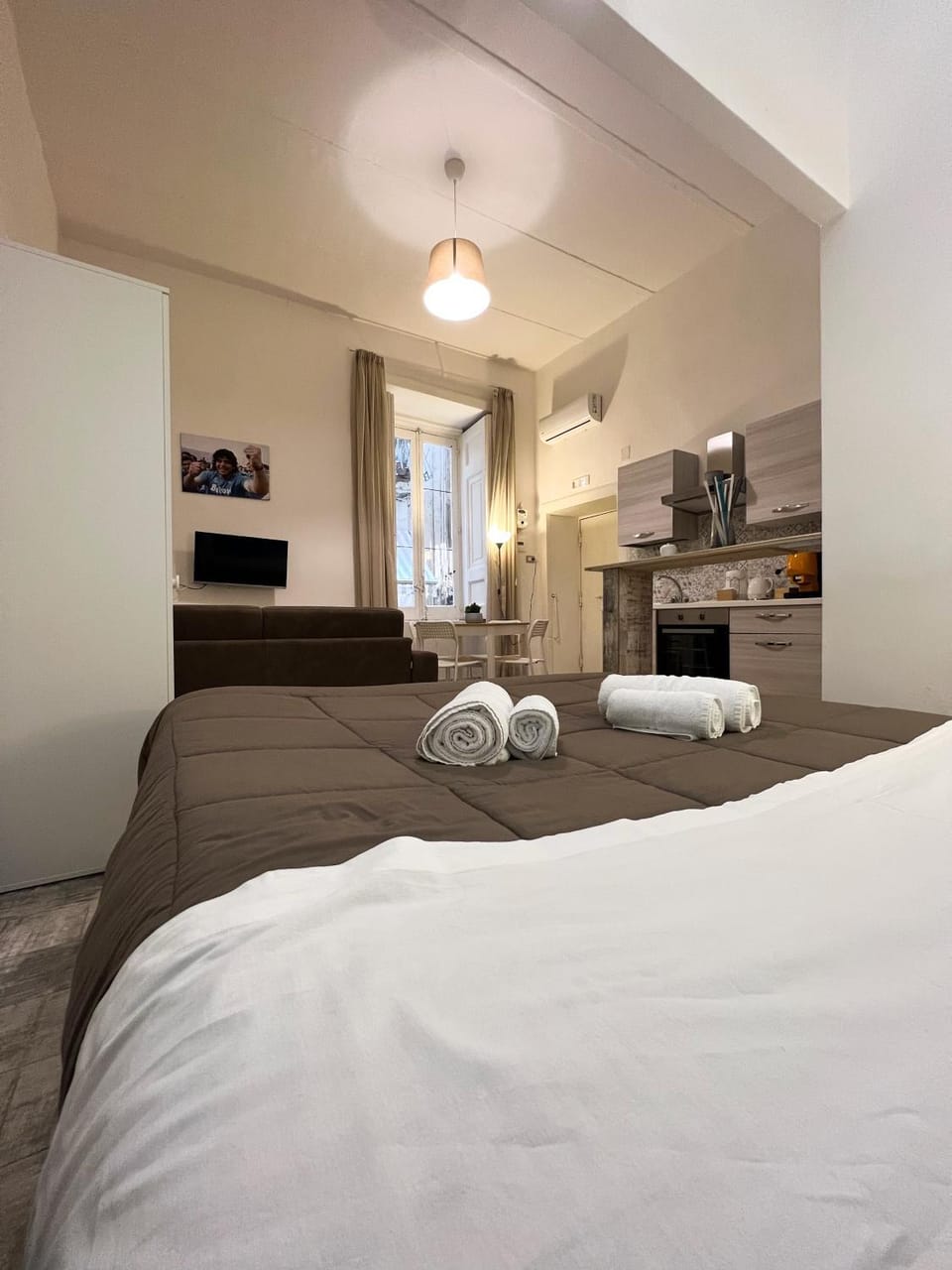 Bed, TV and multimedia, Kitchen or kitchenette, Photo of the whole room, Bedroom, minibar, pet friendly, stove, towels
