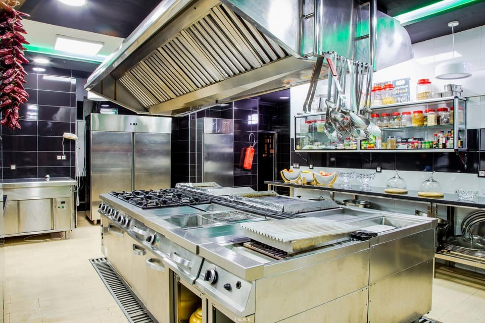 Kitchen or kitchenette, stove