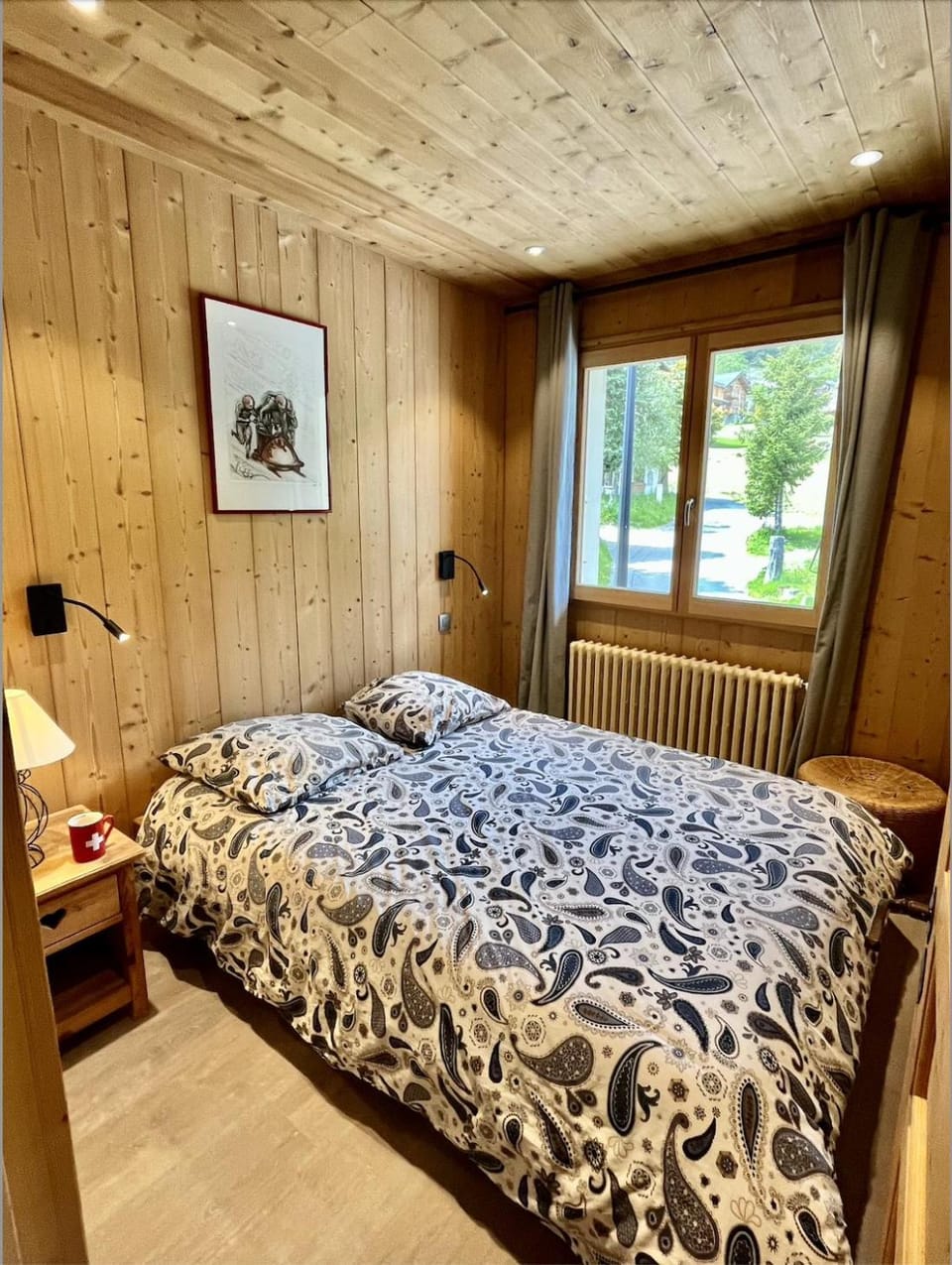 Bed, Bedroom, Garden view, wardrobe