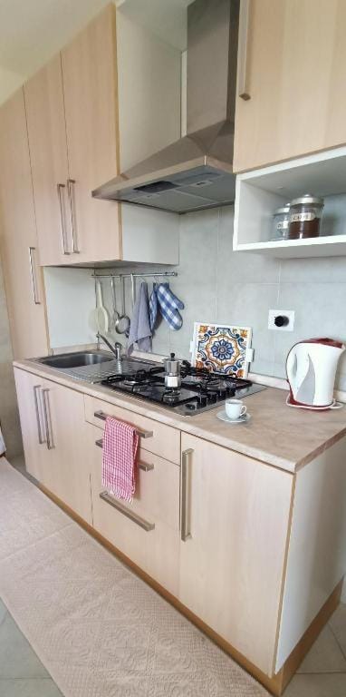 Kitchen or kitchenette, stove