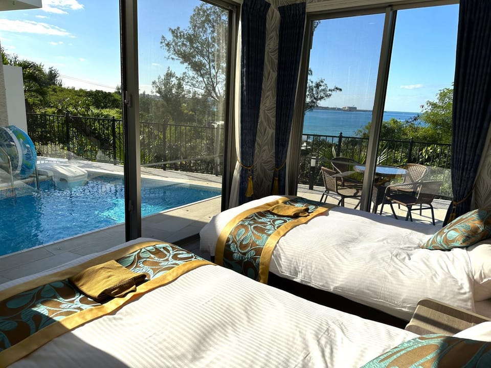 Bed, Day, Natural landscape, View (from property/room), Bedroom, Pool view, Sea view