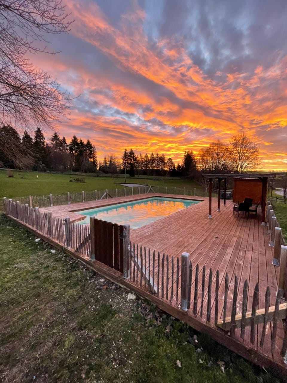 Day, Winter, Garden, Pool view, Sunrise