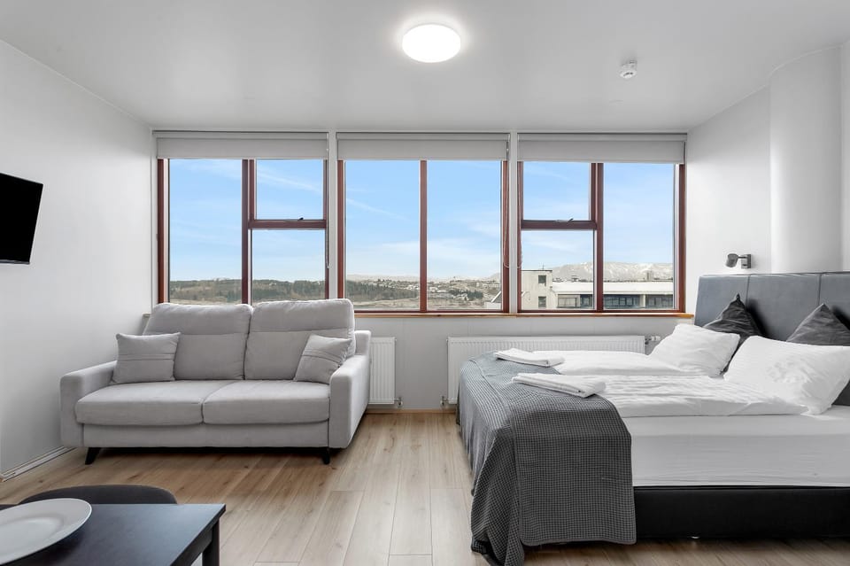 Bed, TV and multimedia, View (from property/room), Seating area, towels
