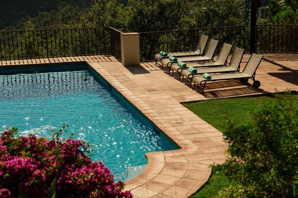 Day, Natural landscape, Garden, Garden view, Pool view, Swimming pool, sunbed