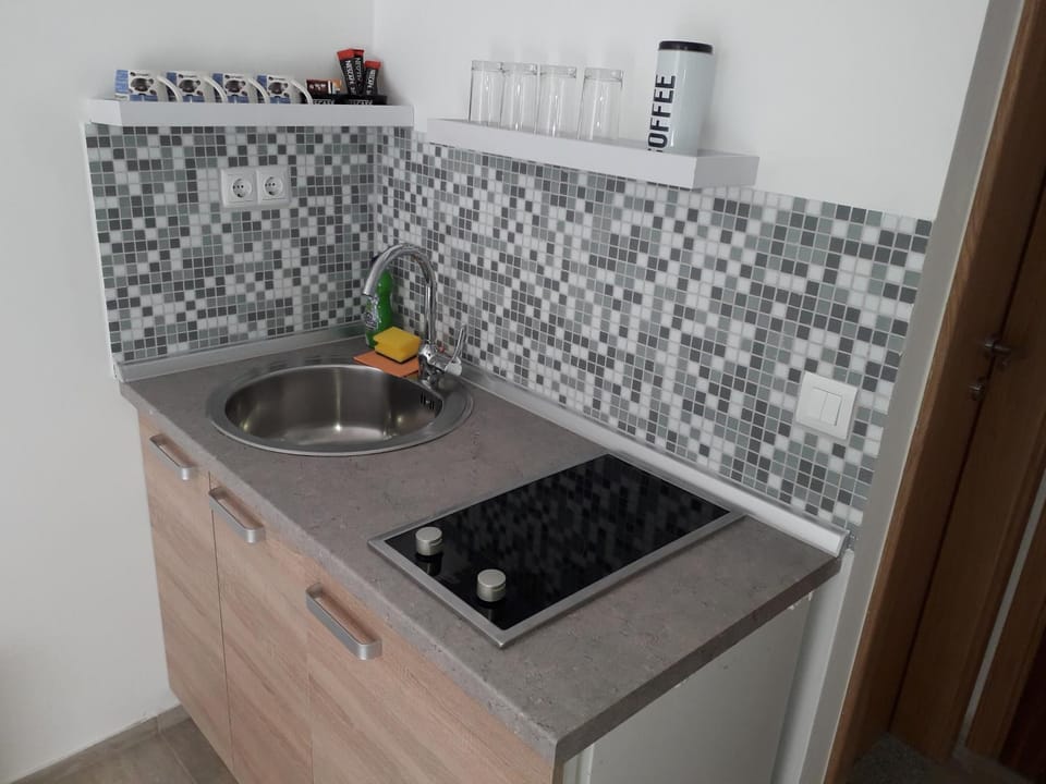 Kitchen or kitchenette, stove