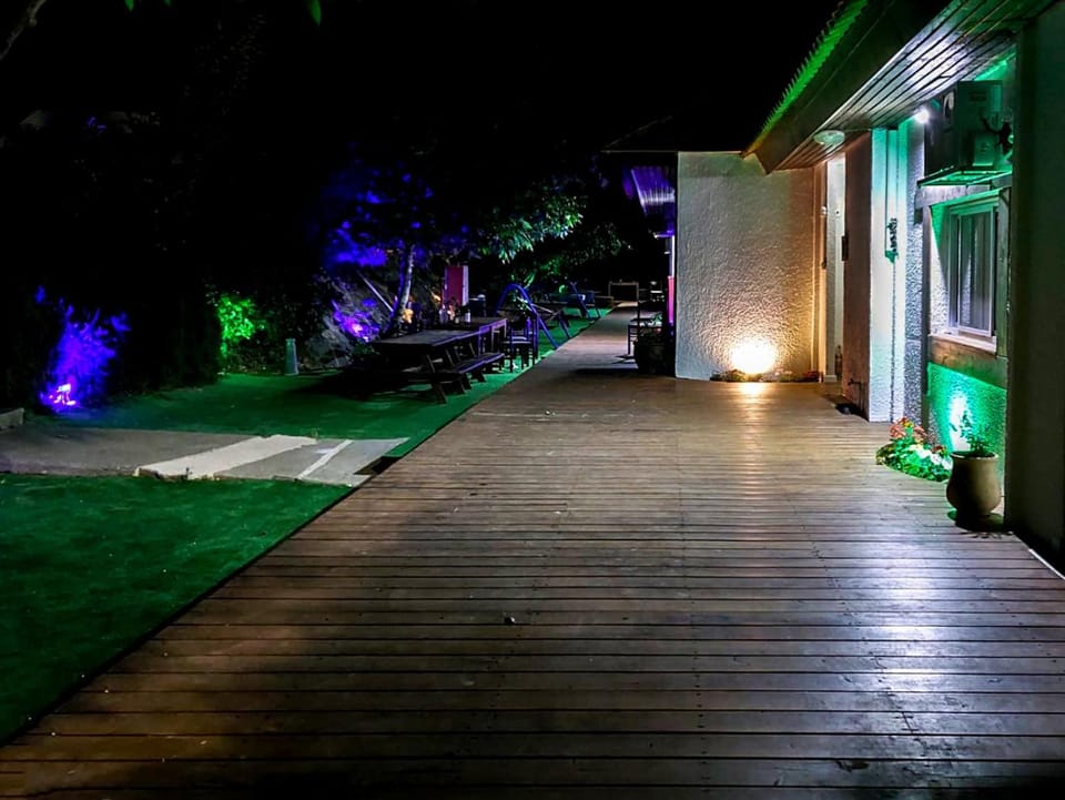 Property building, Night, Garden
