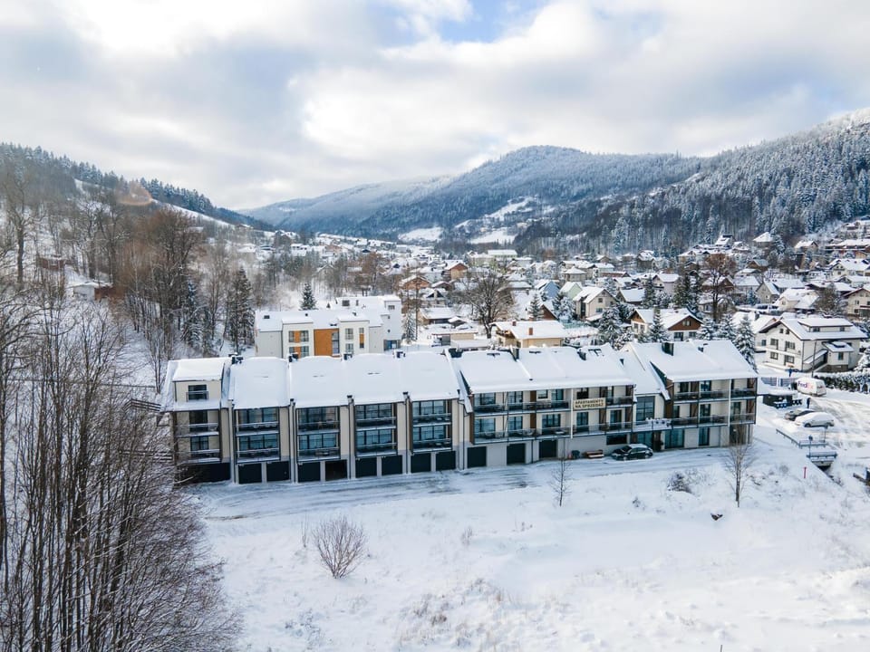 Property building, Bird's eye view, Winter, Mountain view