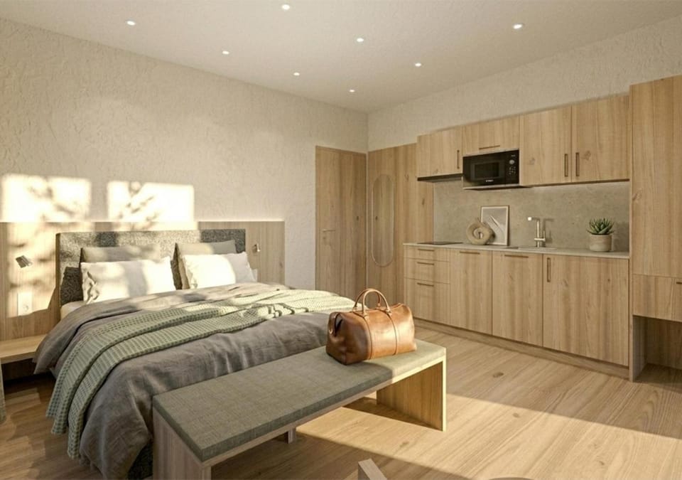 Bed, Kitchen or kitchenette, Photo of the whole room, Bedroom