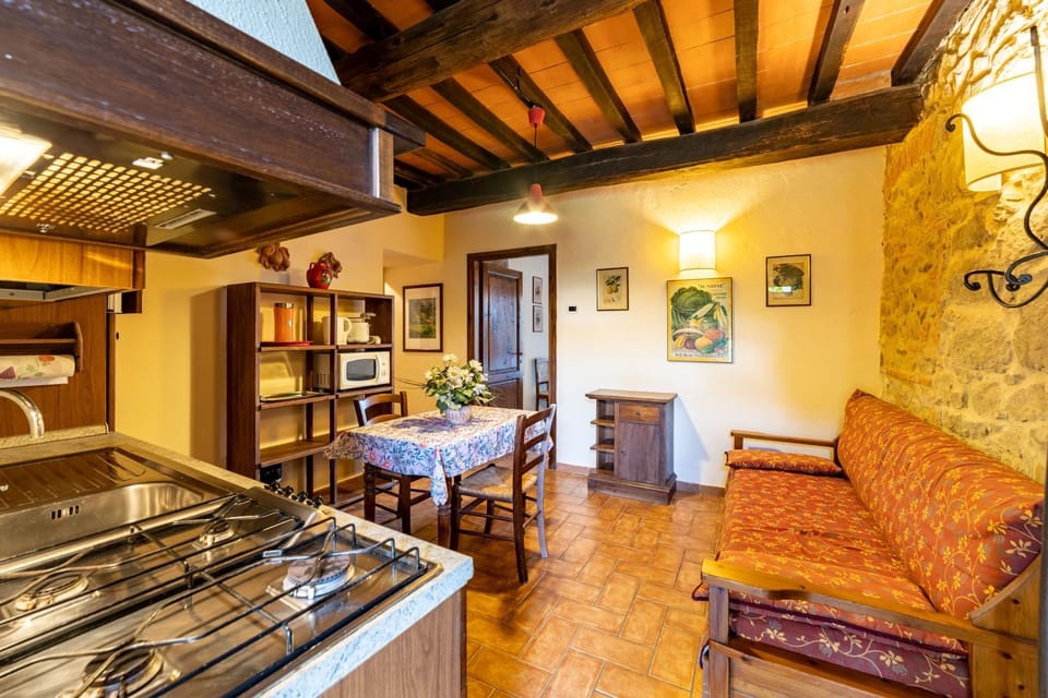 Kitchen or kitchenette, Living room, Seating area, Dining area