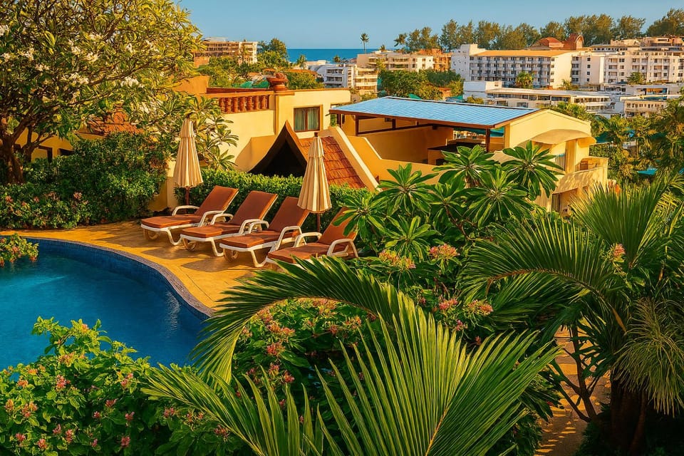 Property building, Pool view, Swimming pool, sunbed