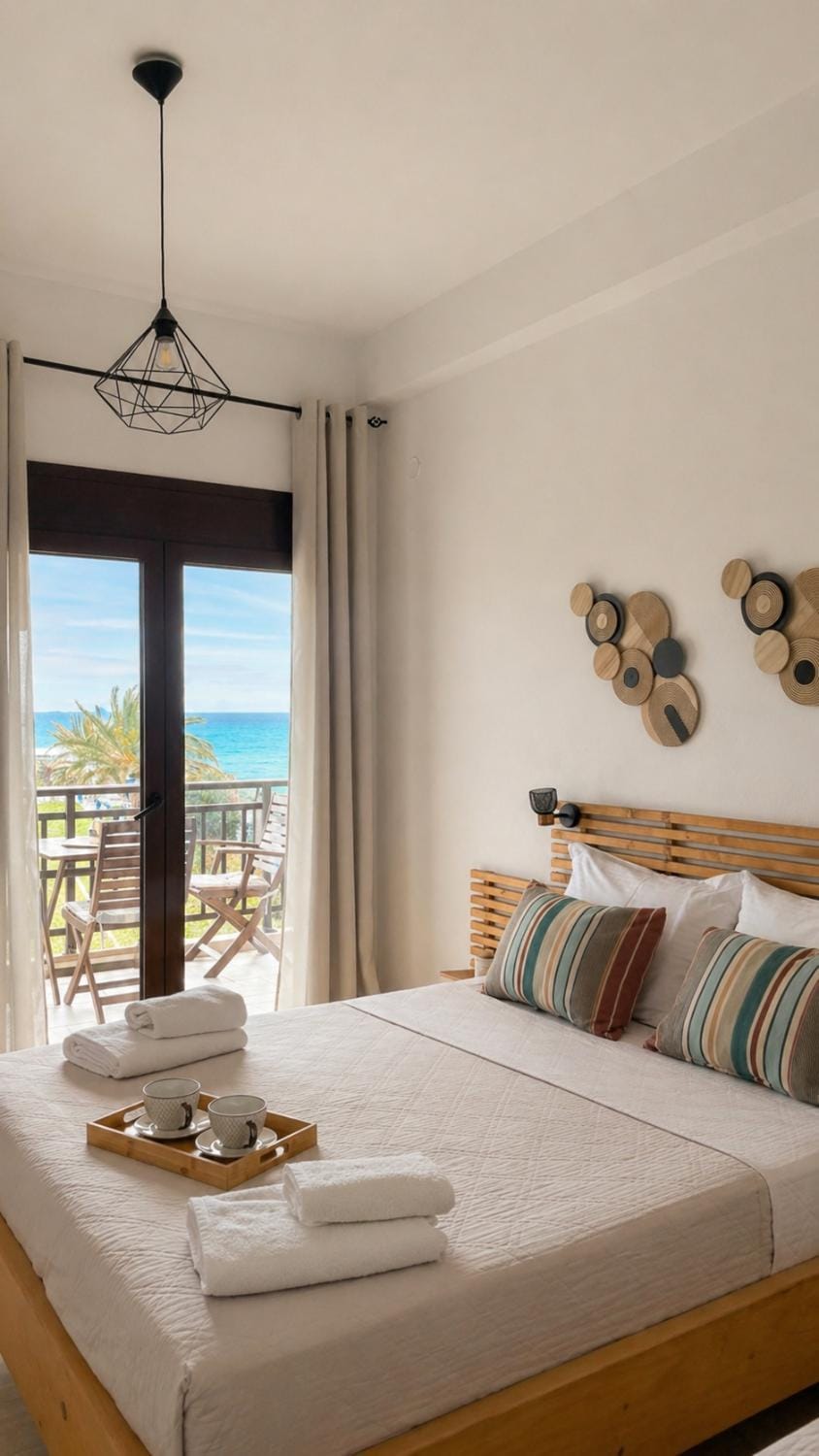 Bed, Natural landscape, View (from property/room), Balcony/Terrace, Photo of the whole room, Bedroom, Sea view, towels
