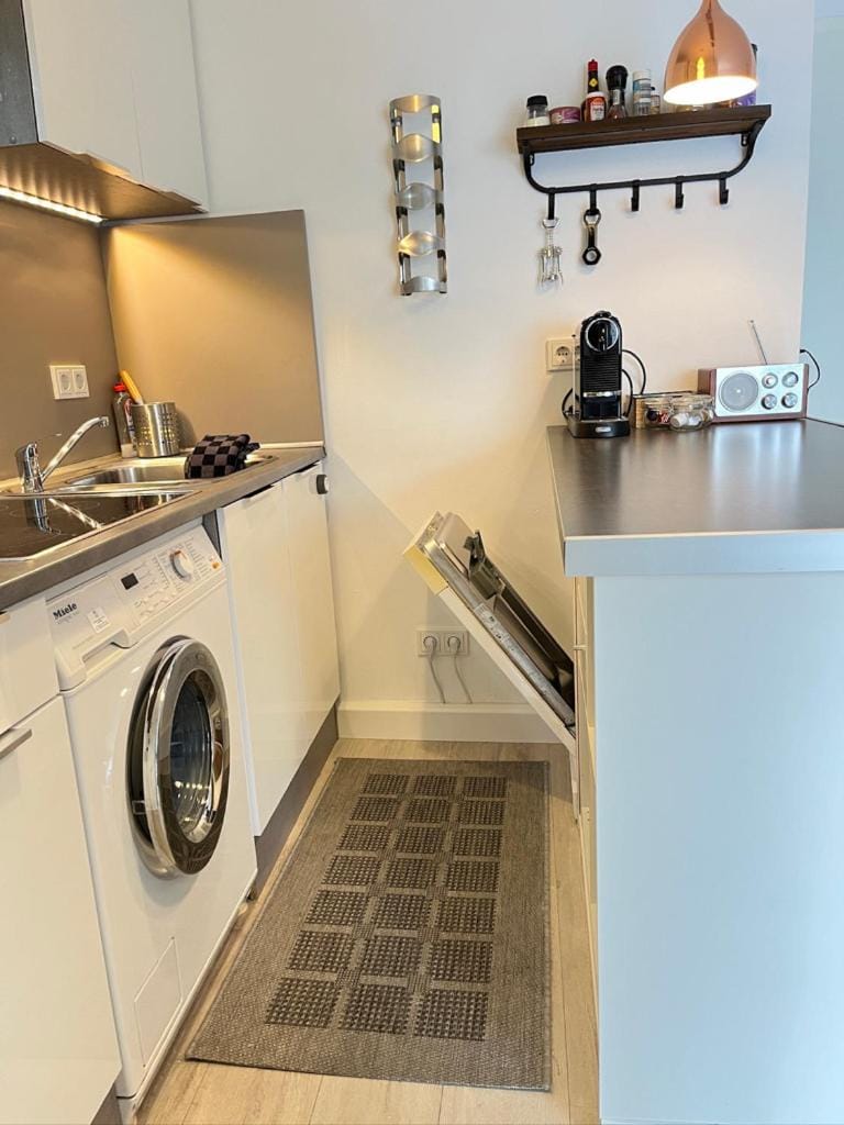 Kitchen or kitchenette, dishwasher, minibar, stove, washing machine