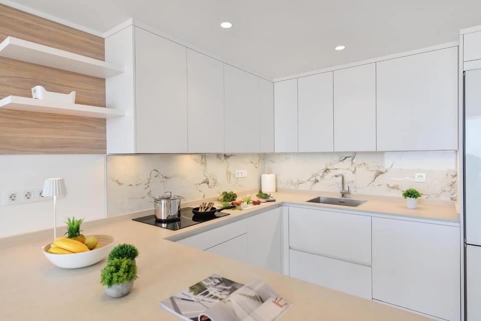 Kitchen or kitchenette, stove